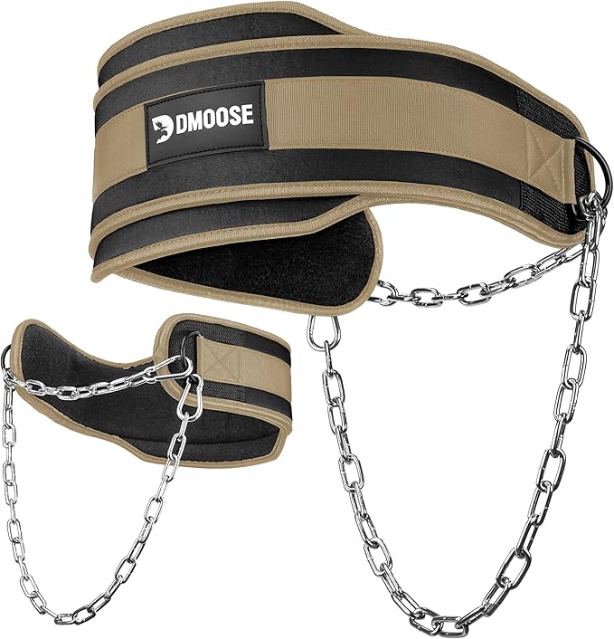 DMoose Fitness Dip Belt for Weight Lifting, Pullup, Squats & Dips - 36" Robust Steel Chain, Comfortable Neoprene Padding Supports 350lbs - Gym Weight Belt for Strength Training Workout & Weightlifting