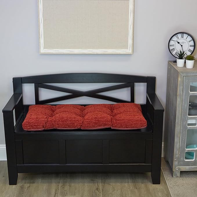 Klear Vu The Gripper Omega Non-Slip Tufted Bench Cushion for Indoor Furniture, Entryway Storage, Bay Window, Corner Nook or Piano Seat, 33 Inches, 17 Red