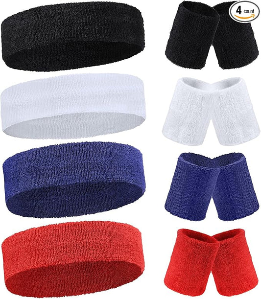 Civaner 12 Pcs 80s 90s Sweatbands Neon Headbands Wristbands for Men Women Party Sports Cotton Headbands Terry Cloth Athletic Sweat Bands for Tennis Football Gym Workingout Accessories