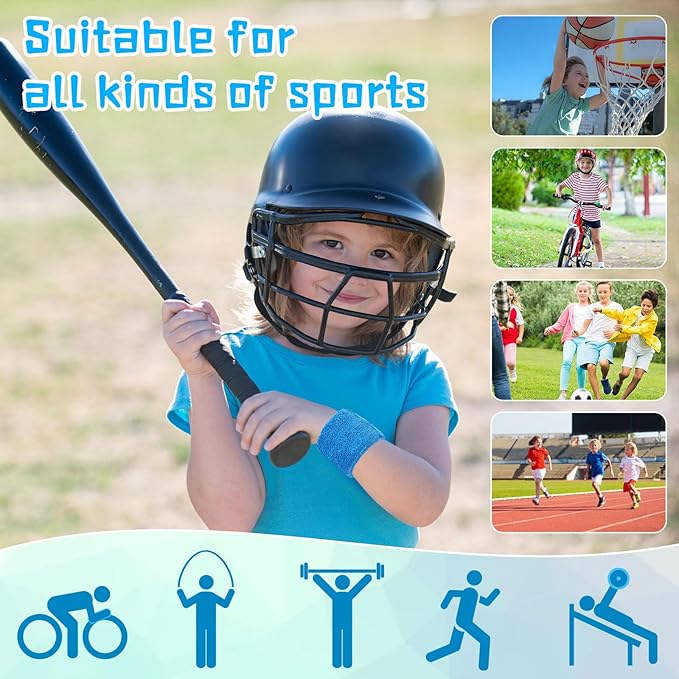 Leyndo 72 Pcs Wrist Sweatbands Bulk for Kids Field Day Cotton Terry Sweat Bands Sports Fan Wristbands Kids for Summer Camp Student Football Team Competition Party