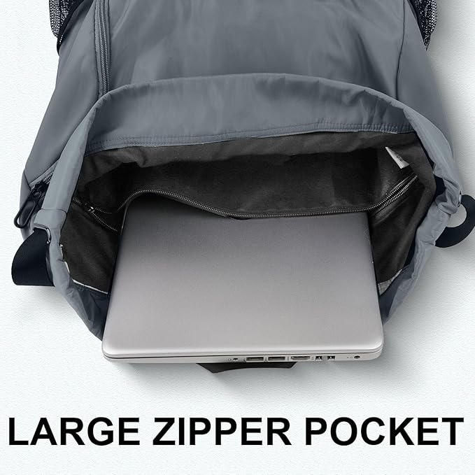 Drawstring Backpack with Mesh Pockets String Gym Bag Sackpack Sandproof Water Resistant Beach Backpack for Men Women