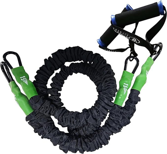 Valor Fitness Resistance Bands - 5lb to 25lbs - Carabiners Attached & 2 Bands per Weight Option with Handles– Sheath Covered - Strength Training New Compact 39" Design - Wall Door Rack Mount Options