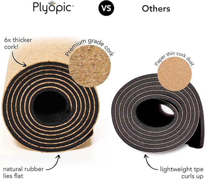 Ultimate Cork Yoga Mat – Non-Slip Ultra-Premium Cork | Thicker, Longer & Wider for Extra Comfort | 100% Natural Grip & Eco Friendly | Optional Alignment Lines | For Yoga, Bikram & Hot Yoga