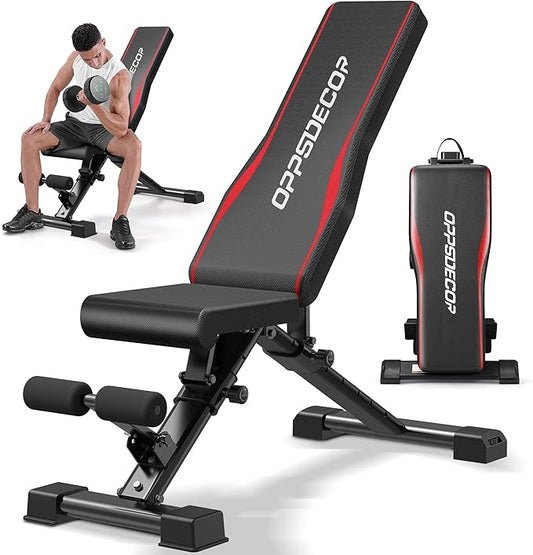 OPPSDECOR Adjustable Weight Bench, 900LBS Easy Assembly Fast Folding Workout Bench, Space Saving Weight Benches Incline Decline Flat Utility Bench Press Bench for Home Gym Strength Training