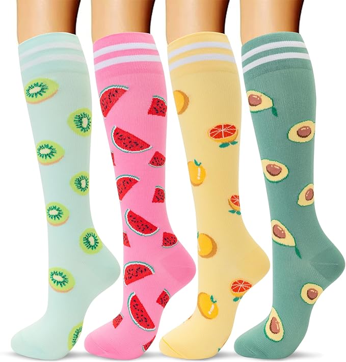 fenglaoda Compression Socks Women Men 4 Pairs, Knee High Support Socks for Running, Sports, Travel, Flight, Nurse