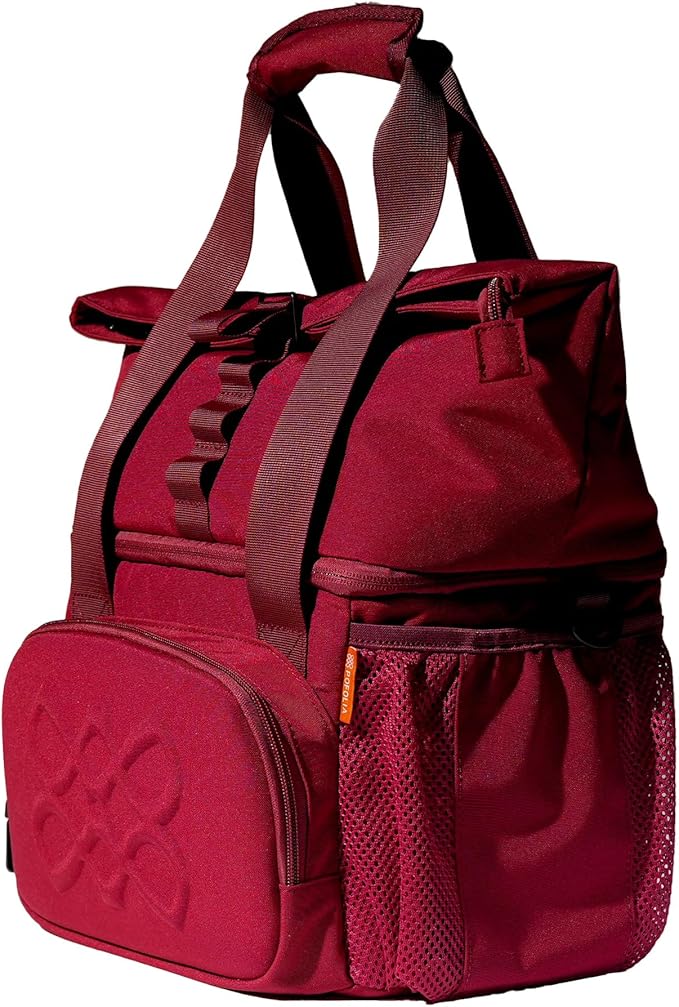 Dual Compartment Insulated Lunch bag, with 2 Leakproof Compartments & Roll-top, 13L lunchbox for work (Burgundy)
