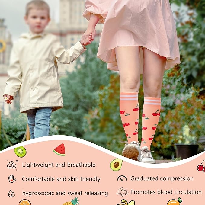 fenglaoda Compression Socks Women Men 4 Pairs, Knee High Support Socks for Running, Sports, Travel, Flight, Nurse