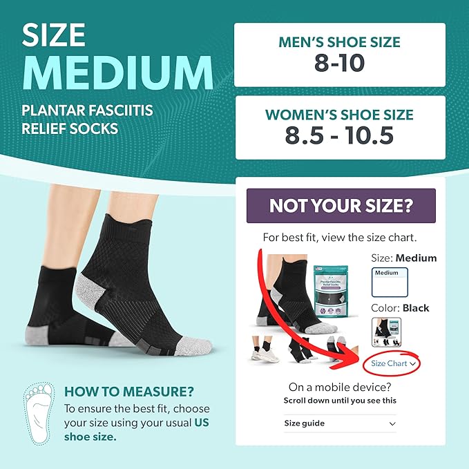 BraceAbility Plantar Fasciitis Socks - Ankle Compression Socks for Foot Pain Relief, Heel Spurs, Achilles Tendonitis, Full-Toe Arch Support Sleeve Socks for Women and Men (1 Pair - M)