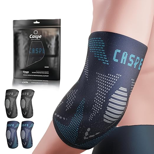 Caspe 2 Pack Elbow Compression Sleeve for Men & Women – Tennis Elbow Brace, Arm Support & Pain Relief for Tendonitis, Bursitis, Weightlifting, Golf & Sports – Breathable, Non-Slip (Blue, X-Large)