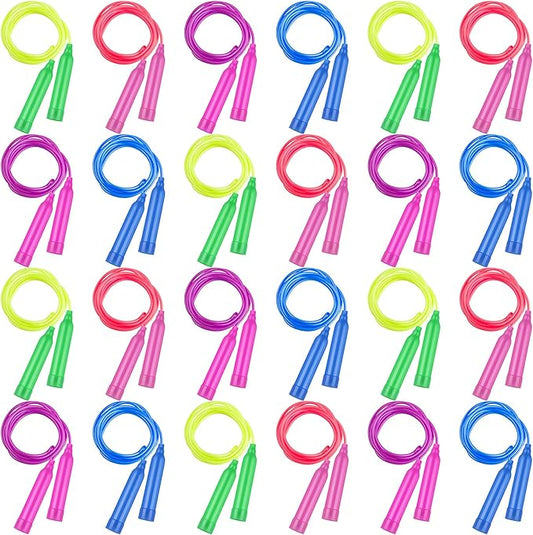 Elcoho 24 Pack Colorful Kids Jump Rope Set Adjustable Plastic Kids Jump Rope Skipping Rope Outdoor Jump Ropes Great Party Favor