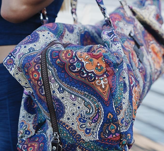 Kindfolk Yoga Mat Duffle Bag Patterned Canvas with Pocket and Zipper