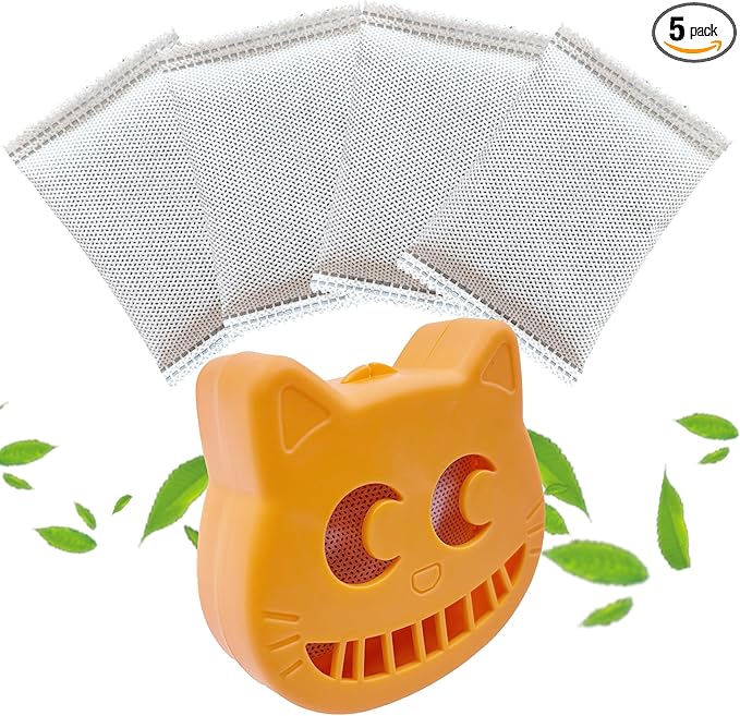 Unscented Cat Litter Box Deodorizer Kit Stick-On Activated Carbon Odor Eliminators Compatible with most manual and automatic litter boxes (4 Refills+ 1 Box) (Orange, Unscented)