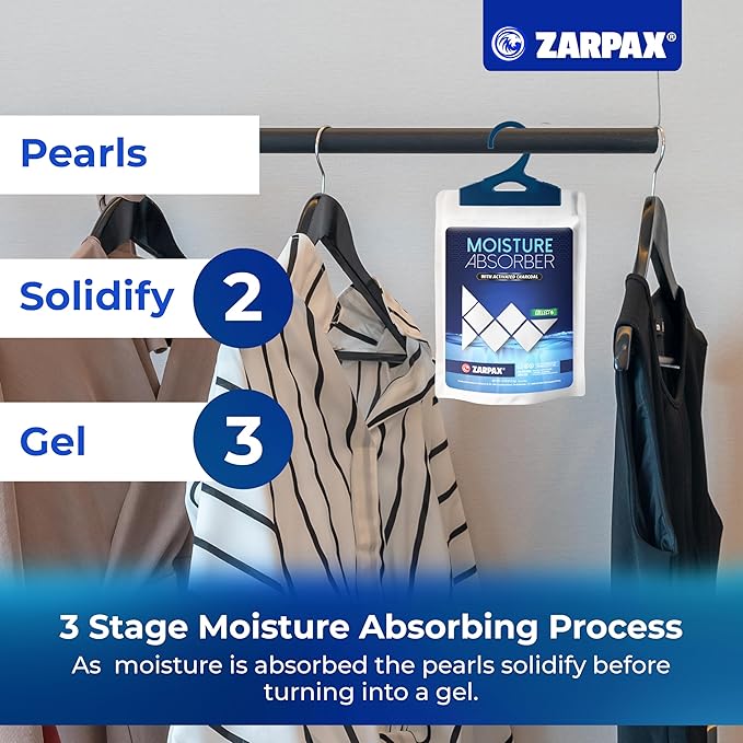 Moisture Absorber Sachets Activated Charcoal 7.5 oz/212g - Remove Excess Moisture In Air & Odor - Desiccant Dehumidifier for Closet, Drawer, Storage - Dampness & Humidity Control - Set of 10