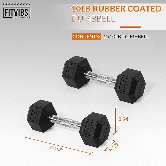 Hex Rubber Coated Dumbbells Hand Weights Pairs for Exercises and Fitness and Home Gym, Pairs