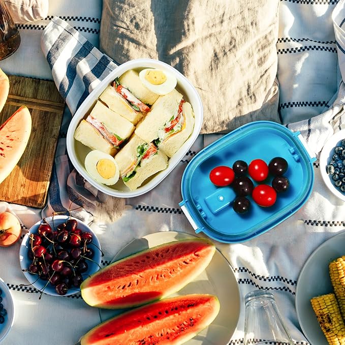 4 Pack Airtight Food Storage Containers，Reusable Kitchen Sandwich Containers with Lids Set for Meal Prep, Lunch,Salad，Snack, Microwave Safe, BPA-Free and Leak-Proof，30oz. Each