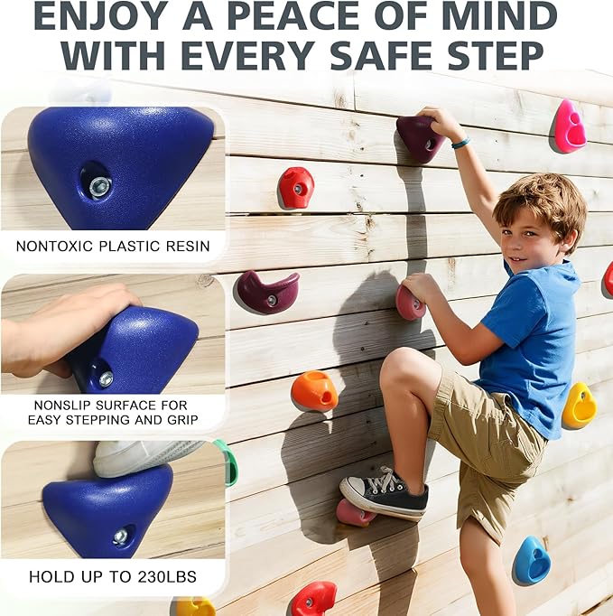 TOPNEW 32 Rock Climbing Holds Multi Size for Kids, Adult Rock Wall Holds Climbing Rock Wall Grips for Indoor and Outdoor Playground Play Set - Includes 2 Inch Mounting Hardware