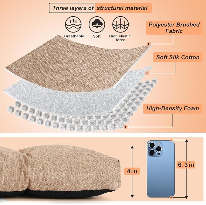 Bench Cushion 48 Inch - Polyester Brushed, High-Density Foam, Non-Slip Bottom, Soft Durable Indoor Tufted Long Seat Cushion for Window Garden Furniture (Light Brown, 48x16x4 Inch)