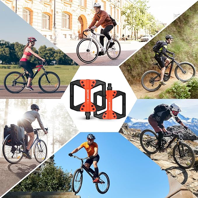 BUCKLOS MTB Flat Pedals Mountain Bike Pedals, 3 Bearings CNC Adult Road Bike Pedals, Bicycle Platform Aluminum Alloy Non-Slip Pedal for Gravel Bike/BMX 9/16"(Black)