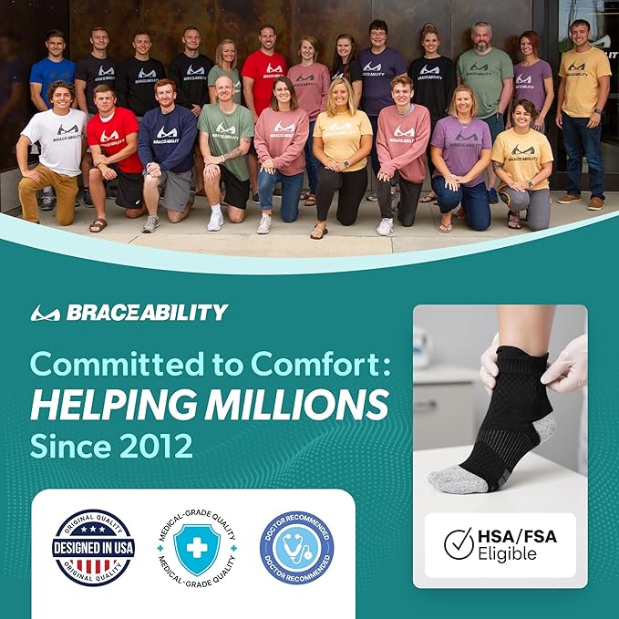 BraceAbility Plantar Fasciitis Socks - Ankle Compression Socks for Foot Pain Relief, Heel Spurs, Achilles Tendonitis, Full-Toe Arch Support Sleeve Socks for Women and Men (1 Pair - L)