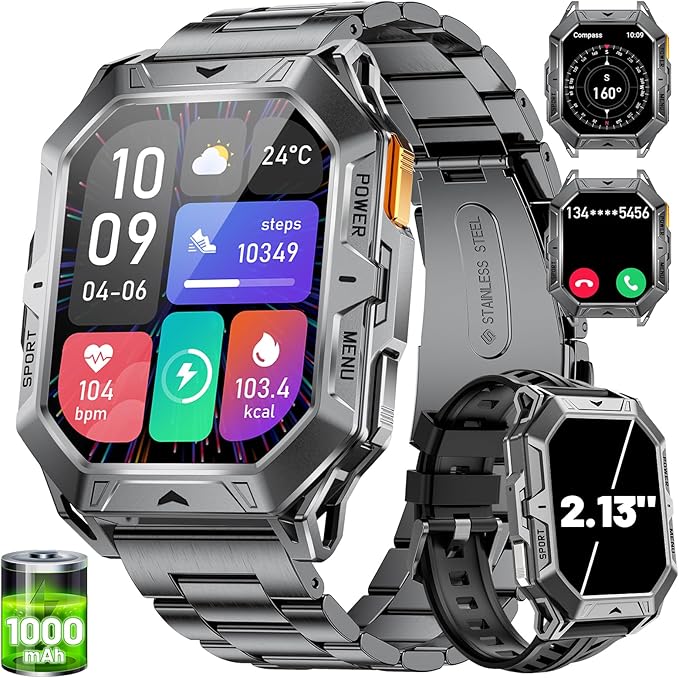 LIGE Smart Watches for Men with 100+Day Standbytime(1000mAh, Smart Watch with 2.13" AMOLED, Make/Answer Call, 110 Sports Modes, Military Waterproof, Sleep Monitor, iOS Android Fitness Tracker