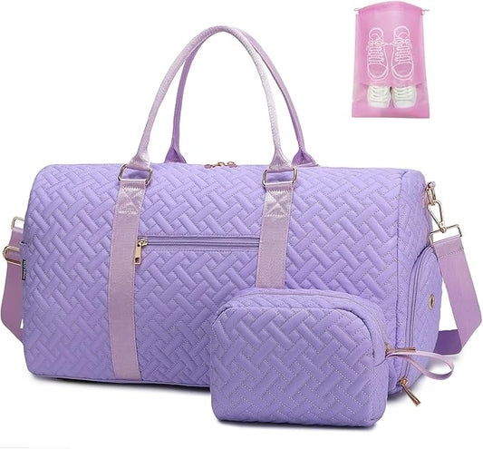 Duffle Bag for Travel, Weekender Bag with Shoe Compartment, Carry On Overnight Bag for Women with Toiletry Bag, Gym Bag with Wet Pocket, Hospital Bags for Labor and Delivery Beige