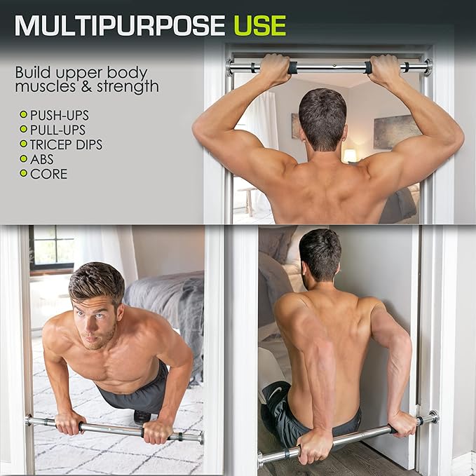 ProsourceFit Multi-Grip Lite Pull Up/Chin Up Bar, Heavy Duty Doorway Upper Body Workout Bar for Home Gyms 24”-32”