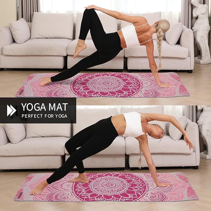 Yoga Mat Non-Slip Extra Thick 72"x32/24" Extra Wide Fitness Exercise Mat TPE Material High Elastic Hot Yoga Mat for Women Yoga Pilates Home Floor Workout (Cow Coffee)