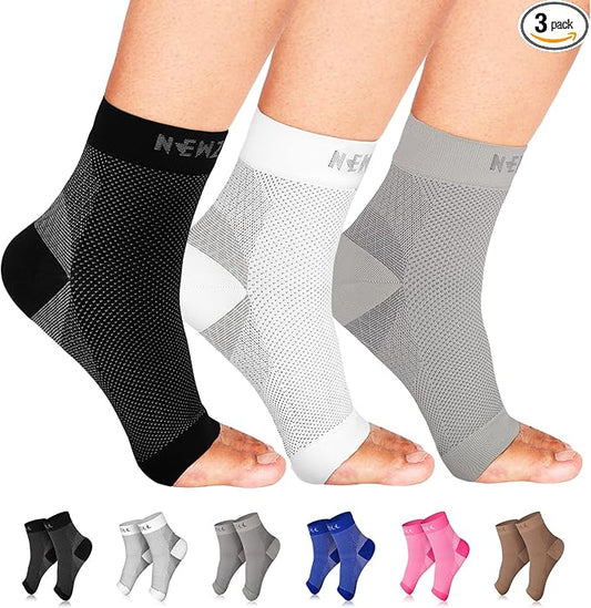 NEWZILL Plantar Fasciitis Socks with Arch Support, BEST 24/7 Foot Care Compression Sleeve, Eases Swelling & Heel Spurs, Ankle Brace Support, Increases Circulation (S/M, Black/White/Gray)