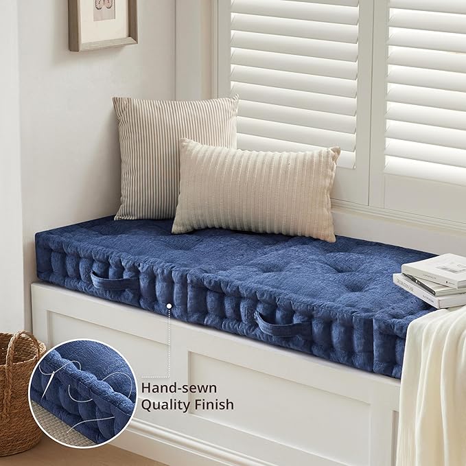 Intelligent Design Azza Large Cushion/Pouf, 24" W x 24" L x 5" H, Square Navy with Handle