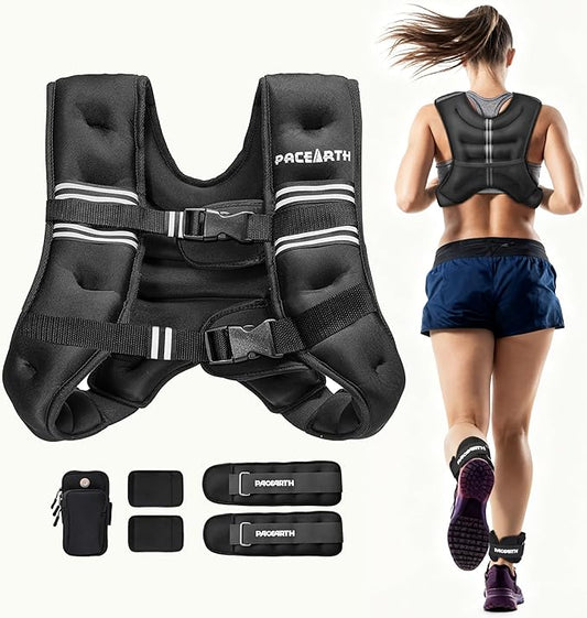 PACEARTH Weighted Vest,4lb/6lb/10lb/12lb/16lb/20lb/25lb/30lb Weight Vest with Reflective Stripe, Body Weight Vests Adjustable for Men, Women Workout, Strength Training, Running, Walking, Jogging