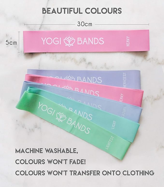 XNM Creations Yogi Bands - Loop Resistance Bands for Working Out, Fitness and Yoga Exercise – Set of 5 Pastel Exercise Bands