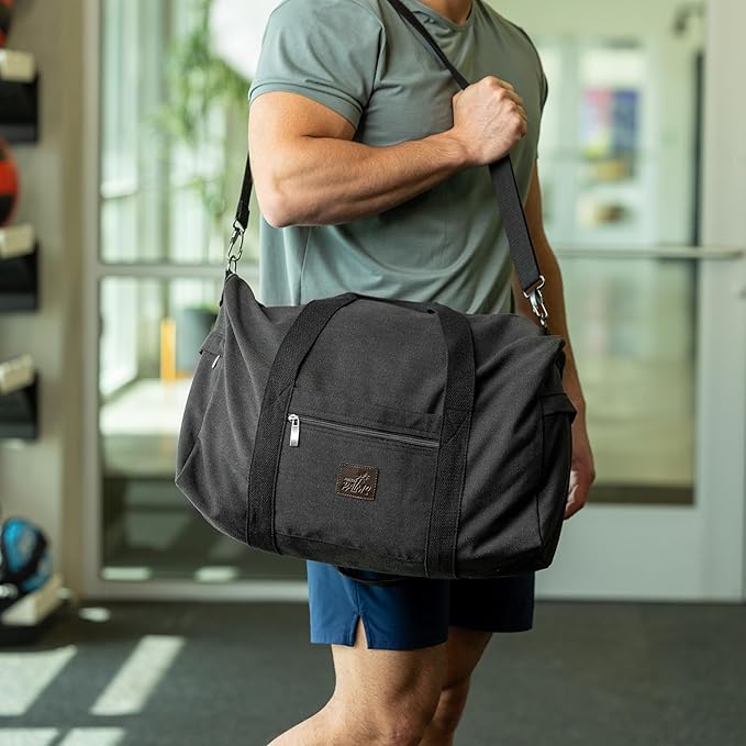 Duffle Bag – Multipurpose Canvas Bag for Travel, Gym, Weekender, Carry On & More – Durable, Spacious, Unisex Overnight Bag for Men & Women – Perfect for Sports, and Everyday Use (Black)