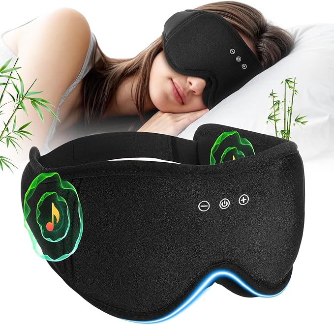 Bamboo Cotton Bluetooth Sleep Eye Mask,Soft 3D Blackout Eye Mask for Sleep,Sleeping Eye mask with 5.4 Bluetooth Headphones Wireless for Side Sleepers,Travel Essential Gift for Women Men, Black