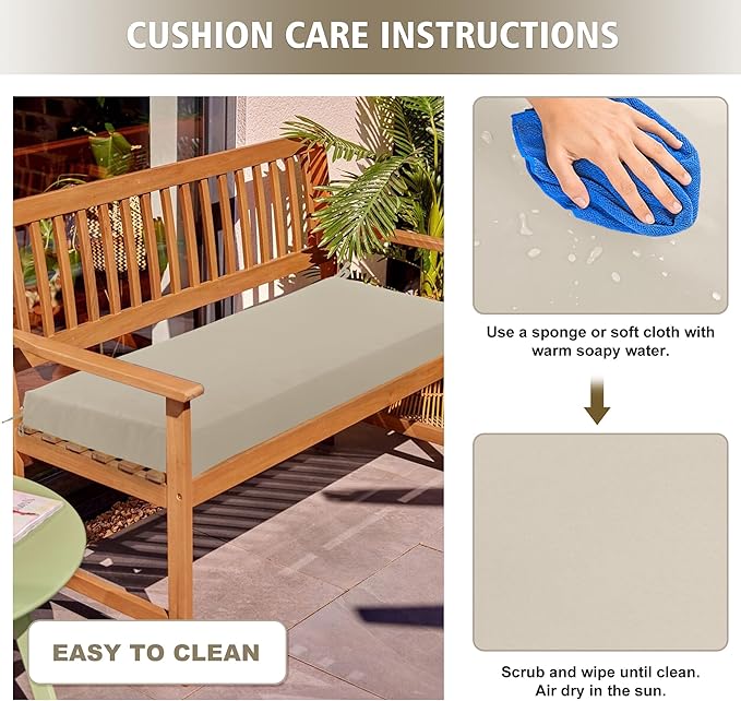 Outdoor Bench Cushion Waterproof 36"x14", Fade-Resistant Patio Furniture Replacement Pad with Ties - Also Fits Indoor Entryway Bench or Window Seat, Cream