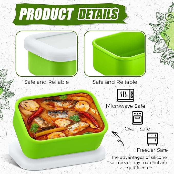 Nuogo 8 Pcs 1 Cup Silicone Freezer Containers with Lid Soup Freezer Molds Silicone Soup Containers Rectangle Trays Reusable Food Preserving Tray Ice Trays for Soups Sauces Stews(Green)