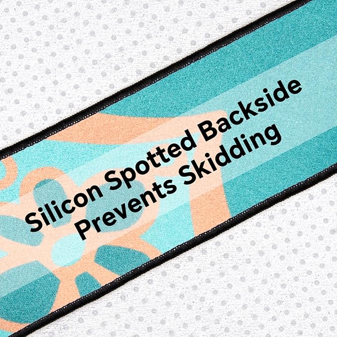 Colorful Star Yoga Towel with Corner Pockets, Non Slip Grip Dots Absorbent Hot Yoga Mat Towels, Yoga Blankets with Travel Bag, Mat Cover for Workout, Gym, Fitness - 70"x26", Turquoise Gold Mandala