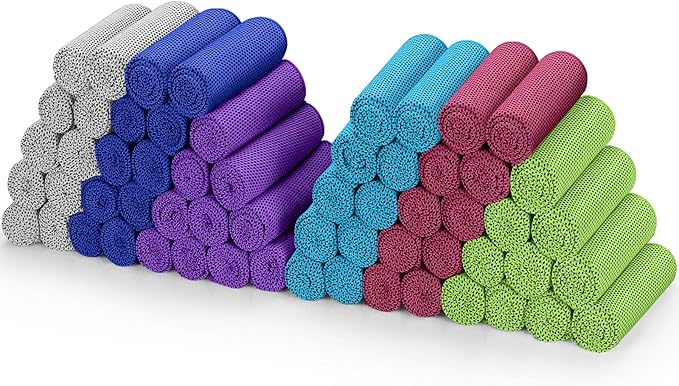 Biange Cooling Towels (40"x 12", Pack of 60) for Neck and Face, Cold Towel for Hot Weather, Sports, Workout, Fitness, Gym, Yoga, Golf, Pilates, Travel, Camping & More