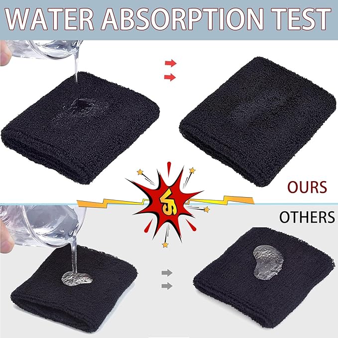 10 Pair Sweat Bands for Wrists,Tennis Wristband Absorbing Cotton Terry Cloths Arm Sweat Bands for Women Men Wrist Band for Football Basketball, Running