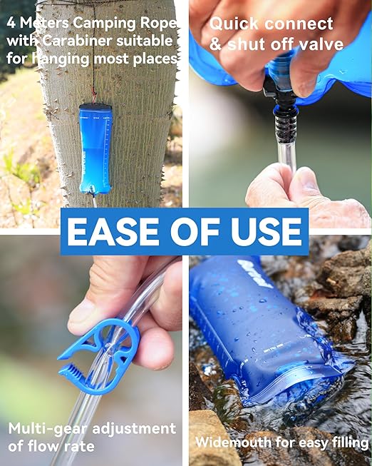 Gravity Water Bag, 3L Water Bag Compatible with Water Filtration System, Portable Gravity-Fed Water Bag for Camping Hiking Backpacking, Foldable & Hangable