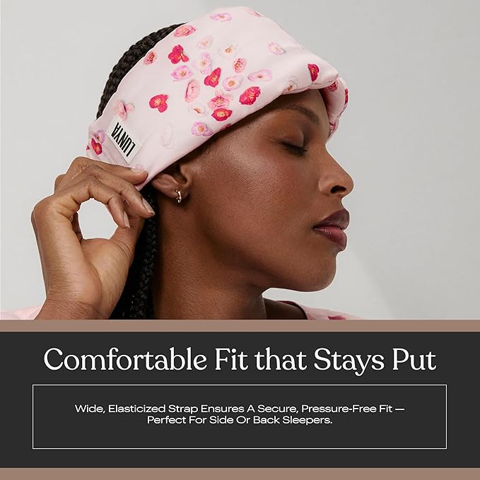 Lunya Washable Silk Sleeping Mask – Thermoregulating Mulberry Silk, Light Blocking and Comfortable Fit – Sleep Mask for Women and Men with Box – California Poppy – Large