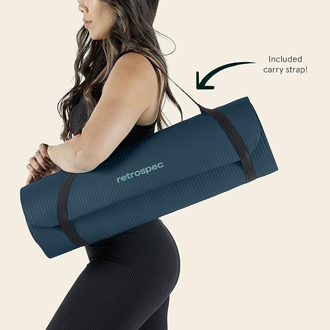 Retrospec Solana Yoga Mat 1/2" Thick w/Nylon Strap for Men & Women - Non Slip Exercise Mat for Yoga, Pilates, Stretching, Floor & Fitness Workouts