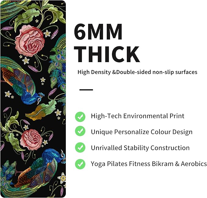 nuveti Yoga Mat Print Extra Thick TPE Non Slip Fitness Exercise Mat with Carrying Bag,72"x24" Extra Thick 6MM Exercise & Workout Mat for Yoga, Pilates Fitness and Floor Exercises