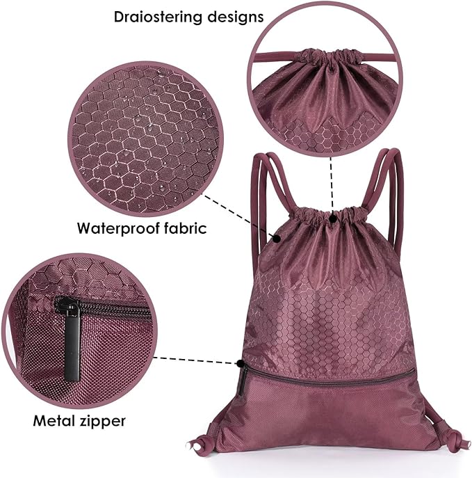 GAENMESH Drawstring Backpack Bag for Sports Lightweight Foldable Gym Bag with Sturdy Draw Cord Shoulder Strap Hiking Travel Camping