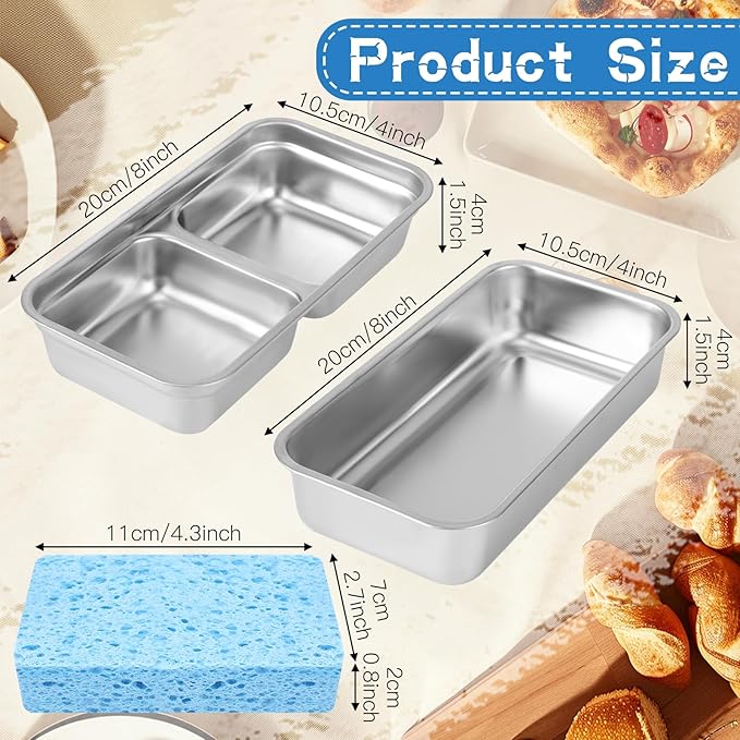 4Pcs Grab and Go Snack Containers with 2 Cleaning Sponge, Stainless Steel Snack Container, Reusable Meal Holder with Lids for Food, Meal, Dip, Condiment (One/Double Compartment)