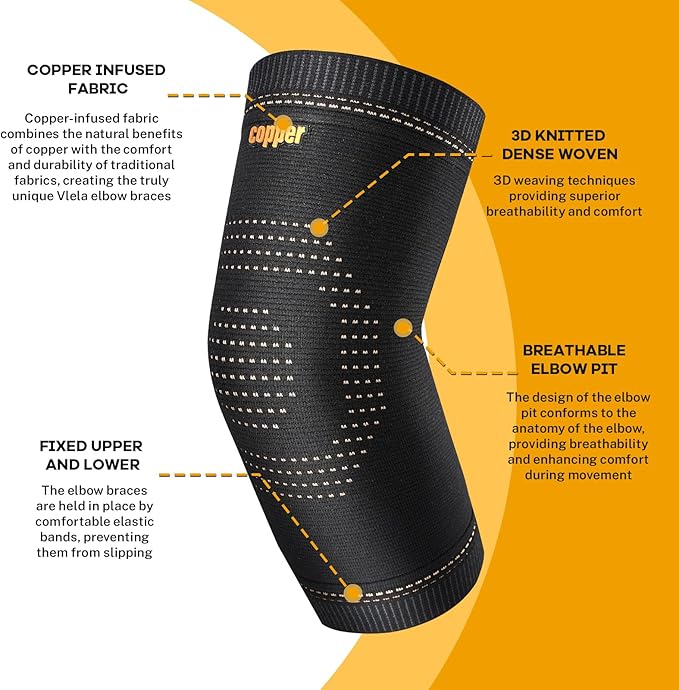 Copper Elbow Sleeve,Elbow Compression Sleeve, Elbow Brace For Tendonitis and Tennis Elbow,Golfers, Arthritis, Bursitis. Elbow Pain Relief,Weightlifting, Fit for Men & Women