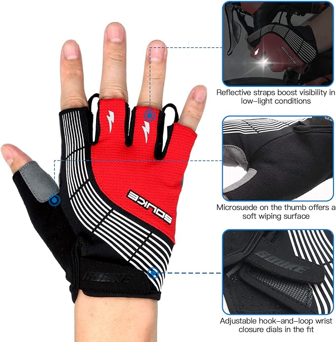 Souke Sports Cycling Bike Gloves - Padded Half Finger Bicycle Gloves with Shock-Absorbing, Anti-Slip, Breathable MTB & Road Biking Features for Men & Women