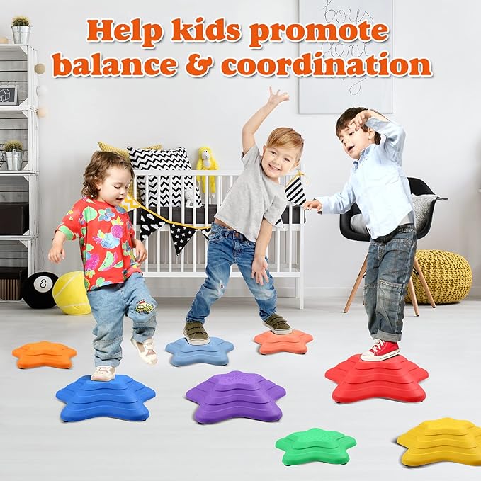 Gentle Monster Stepping Stones for Kids, Set of 8 PCS for Balance with Non-Slip Bottom - Exercise Coordination and Stability
