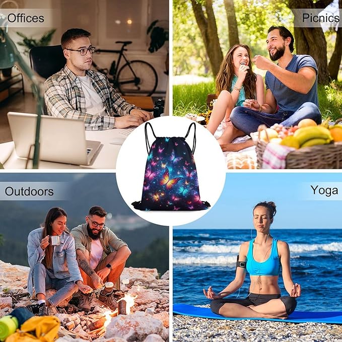 Butterfly Drawstring Backpack - Cute Cinch Sack, String Backpacks for Kids Boys Girls Women Men for Gym Outdoor Sports Travel Athletic Drawstring Bag - Lightweight/Foldable