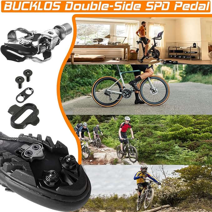 BUCKLOS SPD Clip Pedals PD-M760/M780 MTB Mountain Bike Clipless Dual Sided Pedals - Road Bike Spin Bike Sealed Bearing Bicycle Clips in Pedal Compatible with Shimano SPD Cleats (9/16" Aluminum)