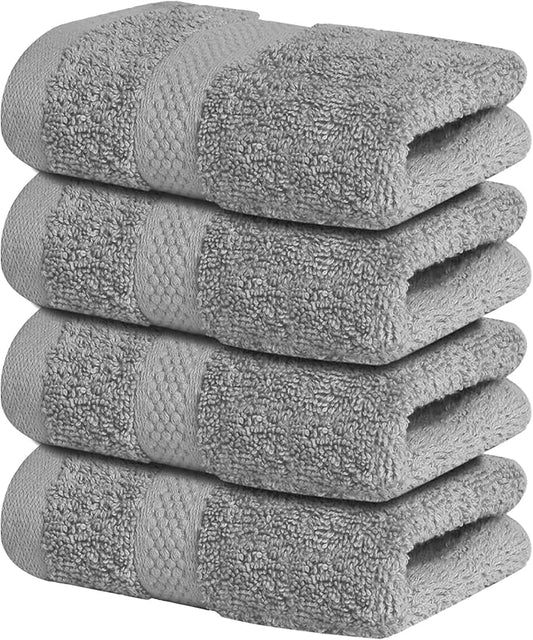 Infinitee Xclusives Luxury Wash Cloths for Showering [13x13] – 100% Cotton Washcloths [Pack of 4], Soft and Absorbent Face Towels for Bathroom Wash Clothes, Gym, and Spa (Charming Grey)